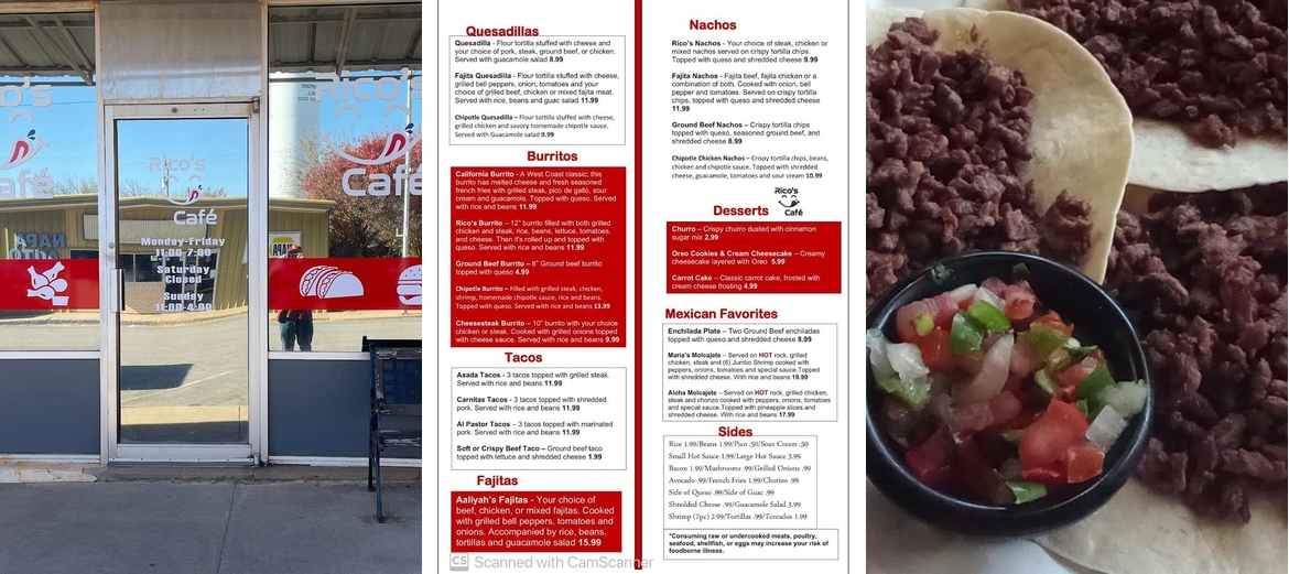 Rico's Cafe Menu