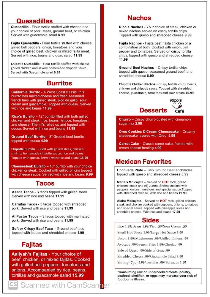 Rico's Cafe Menu image 1